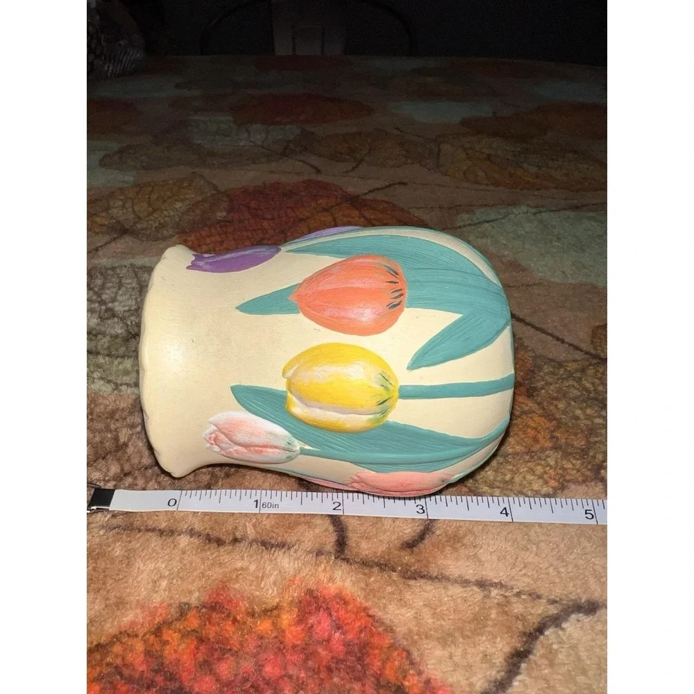 Vintage 1987 Hand-Painted Ceramic Tulip Vase Planter‎ Cottagecore Decor